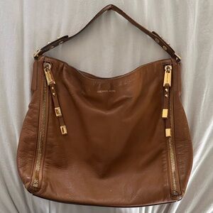 Michael Kors Cognac Leather Hobo Shoulder Bag with Gold Hardware